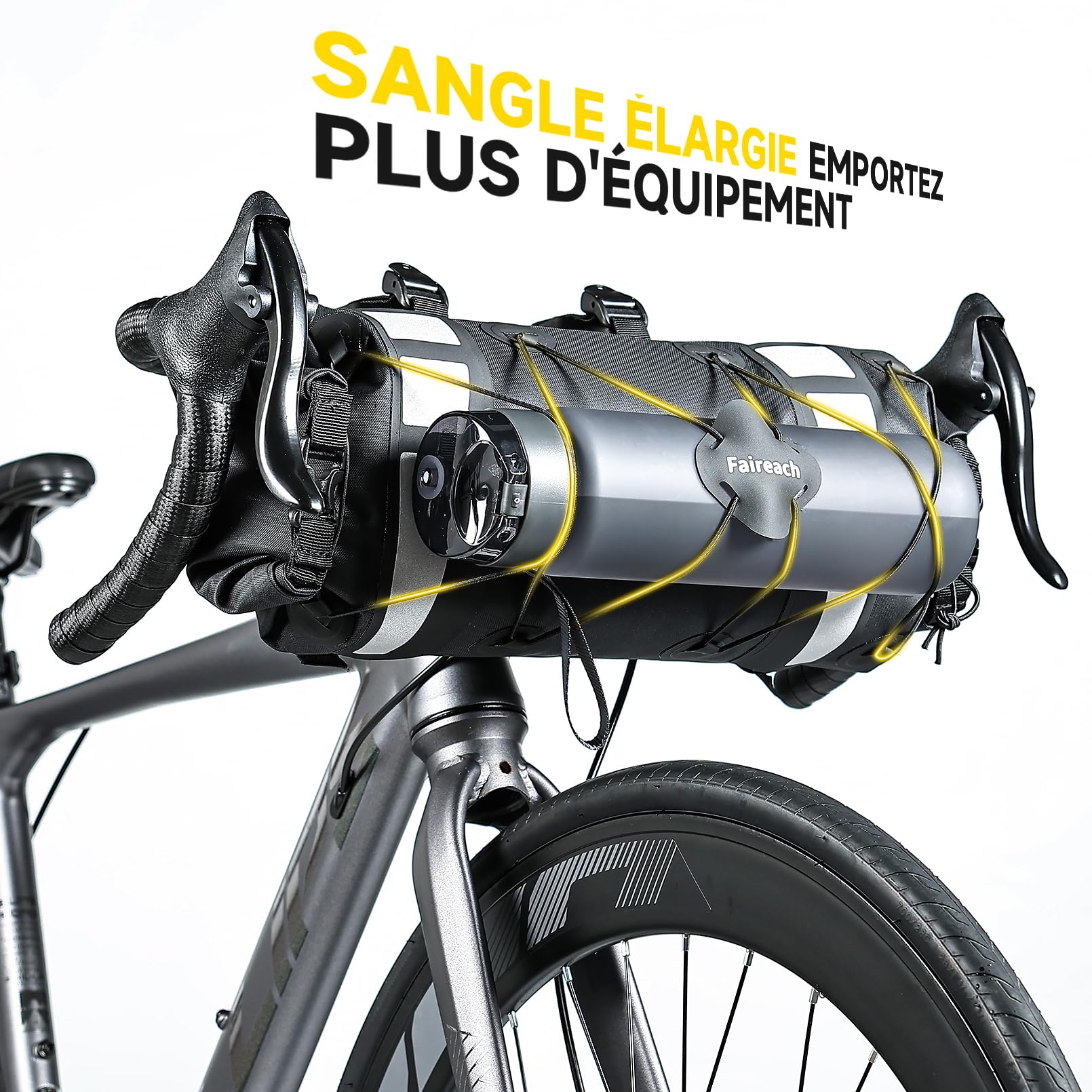 9.5L Sacoche de Guidon Vélo, Sacoche Vélo Étanche Grande Capacité avec Bande Réfléchissante, Sac Avant pour Vélo Route VTT Électrique, Noir, et Filet Externe en Corde Élastique