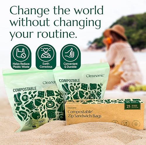 Miniatura 7 de Cleanomic Bolsas compostables* para almacenamiento de alimentos (25 Eco Zip) a prueba de congeladores y fugas, también disponibles bolsas de tamaño