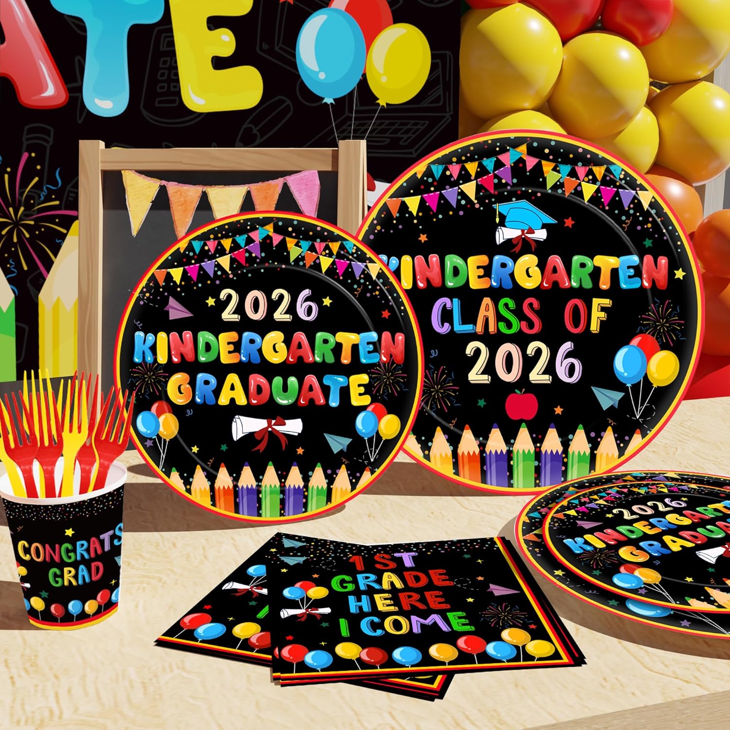 Kindergarten Graduation Decorations,224PCS Kindergarten Graduation Decorations(Serves 25)with Kindergarten Graduation Balloon Arch kit,Paper Plates and Napkins set for Grad Party Decorations 2026
