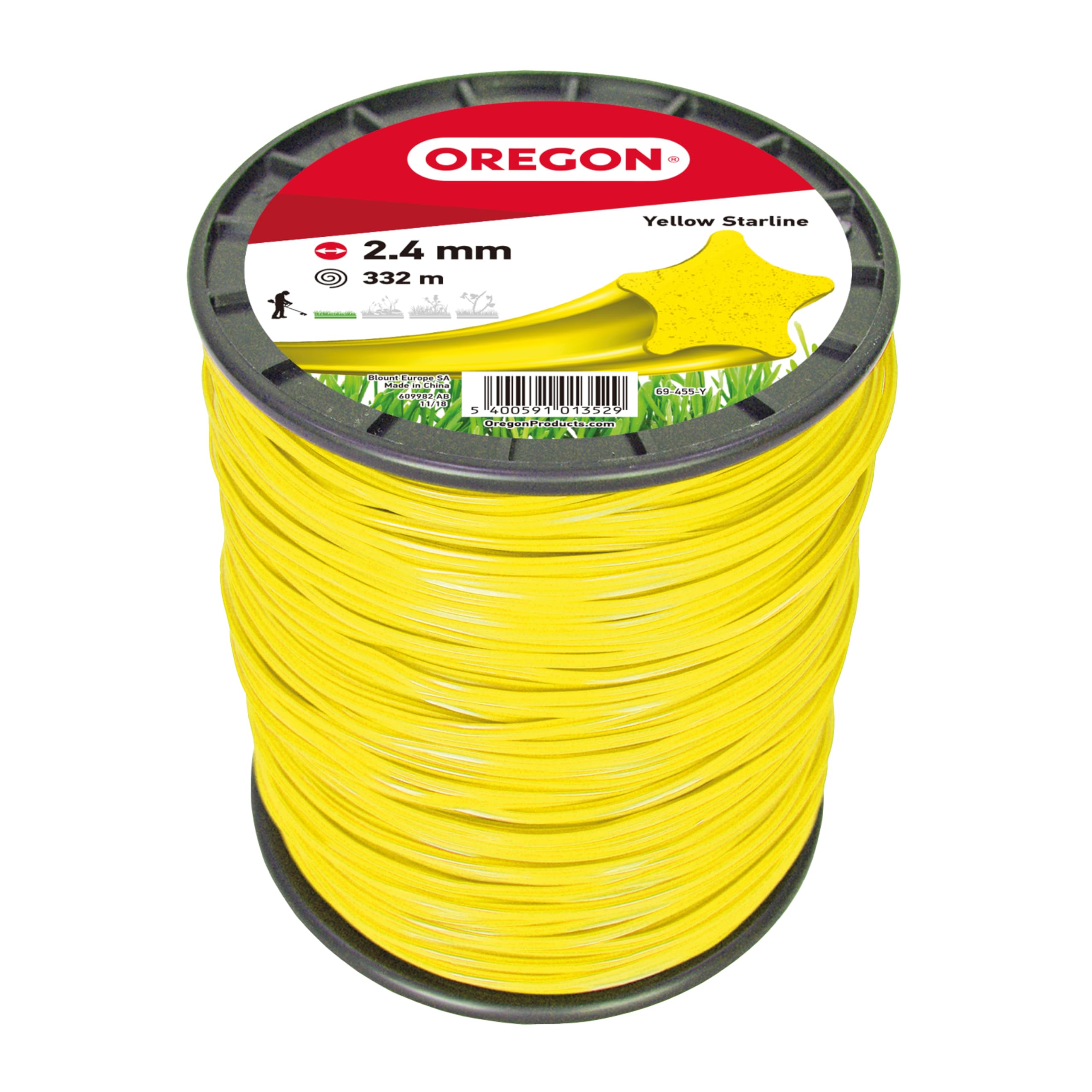 Oregon Yellow Star Hilo para Desbrozadora 2.4mm, Hierba, Maleza, Vegetación y más, Hilo de Nylon de Gran Resistencia, Compatible con la Mayoría de Modelos Estándar, 2.4mm x 332m (69-455-Y)