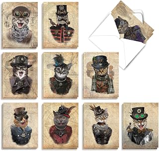 Best Card Co 20 Mini Bulk Notecards Steampunk Cats AM6554OCB-B2x10