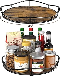 2 Pack Lazy Susan Organizer for Table Top, 10" + 9" Wood Lazy Susan Turntable Organizer for Cabinet, Rotating Spice Rack for Kitchen Countertop Pantry Bathroom Vanity, Wood Decor