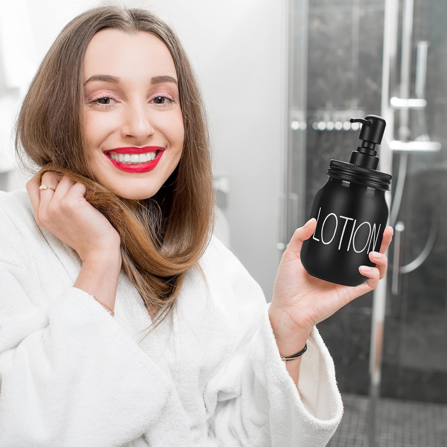 Brighter Barns Hand Soap and Lotion Dispenser Set - Bathroom Soap Holder - Glass Liquid Dispenser - Farmhouse Decor - Image 5