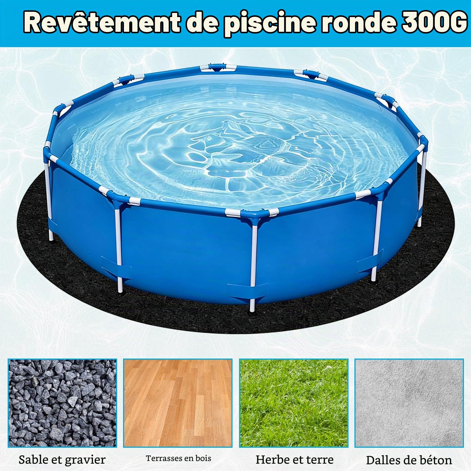 YumSur Tapis de bain à remous 300 g/m², tapis de sol gonflable, tapis de protection pour piscine hors sol, tapis de sol pliable, accessoires de piscine portables (rond 3,3 m)