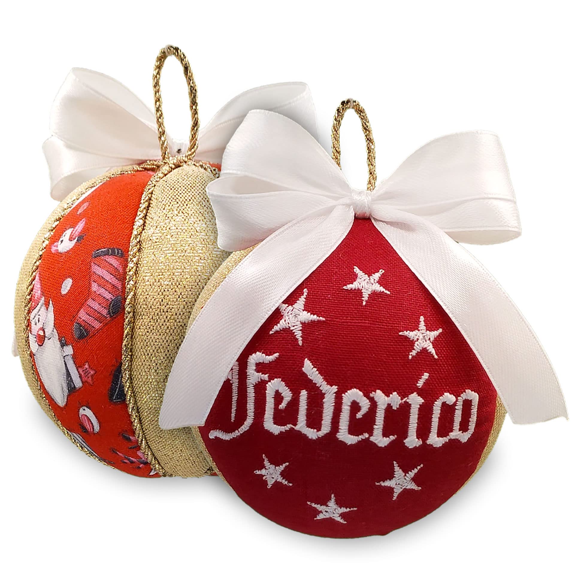 Set di 4 palline di Natale personalizzate con nome 8 cm – Decorazioni natalizie artigianali, pronte per regalo, confezionate singolarmente in eleganti scatole, Made in Italy