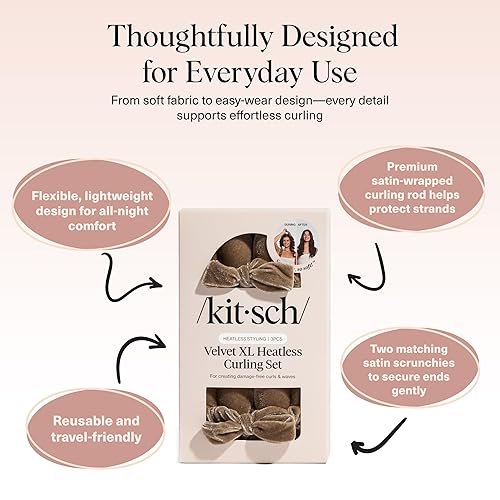 Miniatura 60 de Kitsch Juego de rizadores de cabello sin calor satinados – Rizadores sin calor para rizos sin calor durante la noche – Rodillos de pelo para 01