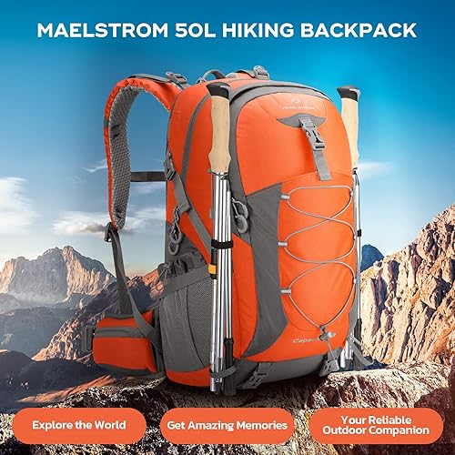 Vista 51 de Maelstrom Mochila de senderismo, mochila de camping, mochila de senderismo impermeable de 50 litros con cubierta para lluvia, mochila de viaje 50L