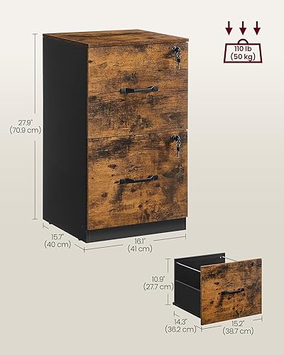 Miniatura 12 de VASAGLE Archivador de 1 cajón con cerradura, soporte de impresora, organizador de archivador de oficina, para documentos tamaño A4 y carta, marrón