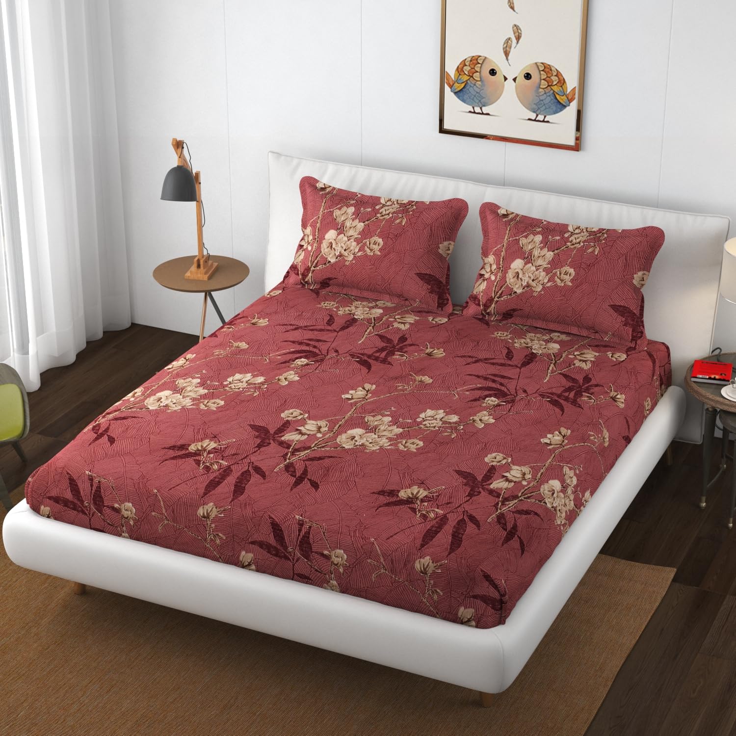 VAINE Premium Heavy Cotton Flat Bedsheets with 2 King Size Pillow Covers || Double Bed 350 TC || 90 x 100 Inch King Size Flat || Light Maroon Flower (B0DG6JFN49) Amazon Price History, Amazon Price Tracker