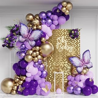 Purple Butterfly Balloon Garland Arch Kit for Girl Birthday Party Supplies