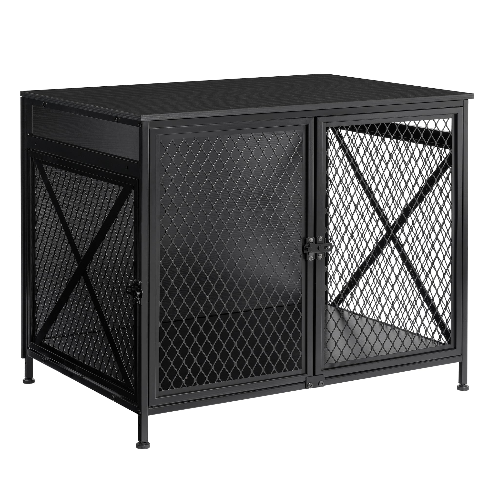 DWANTON Dog Crate Furniture, 31.5" L Three-Door Wooden Dog Kennel Indoor, Connectable Expansion, Wooden Dog Crate Table for Medium/Large Dog, Dog House, Dog Cage Large, Black
