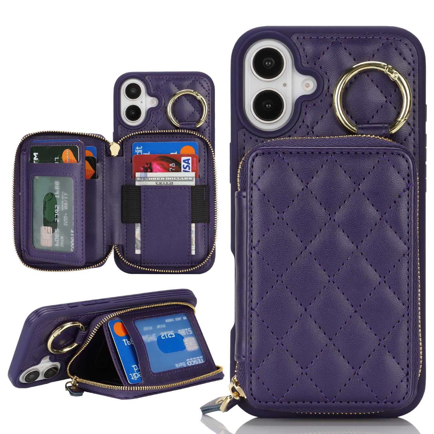 Hamany for iPhone 16 Plus Case Wallet with Card Holder,for iPhone 16 Plus Phone case Wallet with Zipper with Slot Kickstand Stand Case for Women and