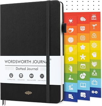 Wordsworth & Black Bullet Dotted Journal, 216 Pages, A5 Paper, Black