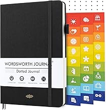 Wordsworth & Black A5 Bullet Dotted Journal, 216 Dotted Pages, Grid Leather Hardcover, 120 GSM Paper, Work and Sketch Notebook - Gift Box Included, Black