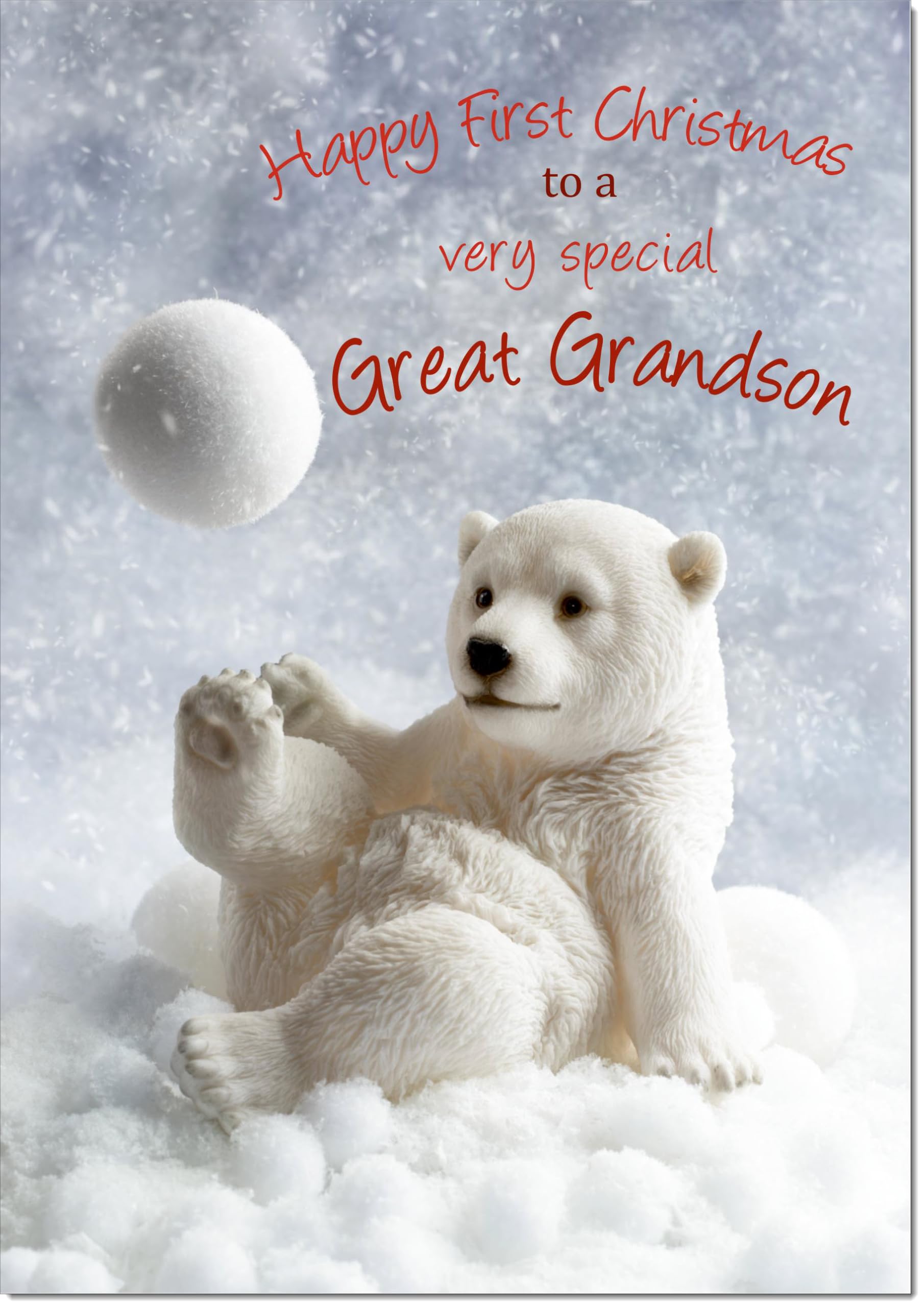doodlecards Great Grandsons 1st First Christmas Card Polar Bear and Snowball Large A4 Size Christmas Card for Great Grandsons 1st with Plain Envelope