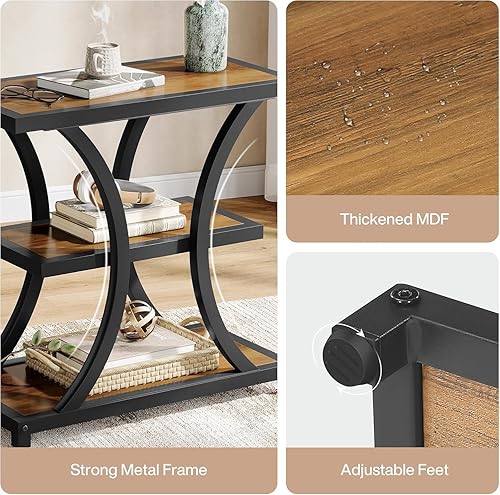 Miniatura 8 de Tribesigns Mesa auxiliar con almacenamiento, mesa auxiliar de 3 niveles con diseño geométrico de metal, mesita de noche industrial para espacios