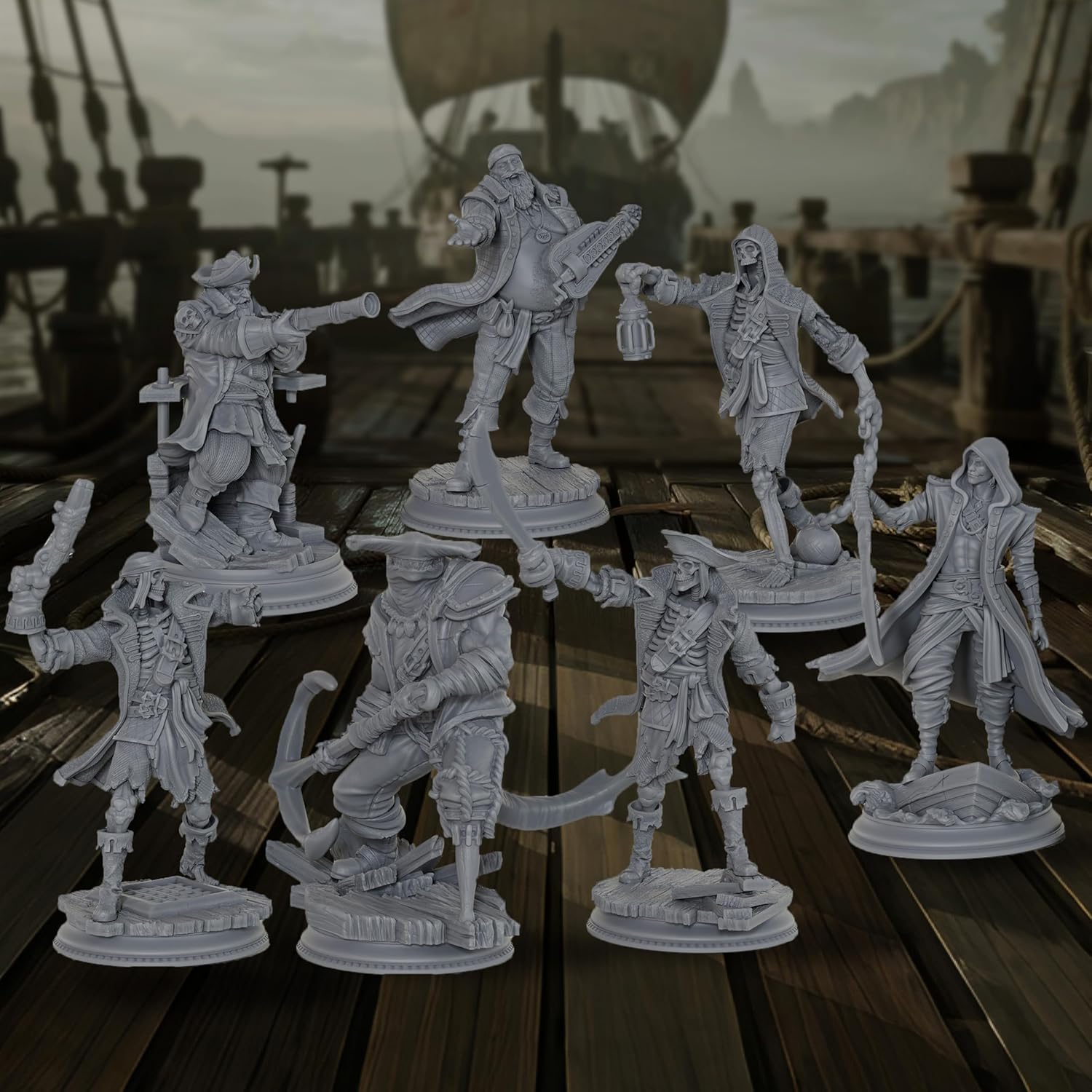 AUSPDICE AS800 Unpainted Pirate Crew Miniatures | DND Minis, RPG Figures, and Fantasy Tabletop Gaming Accessories for Dungeon & Wargame Adventures Chess Games