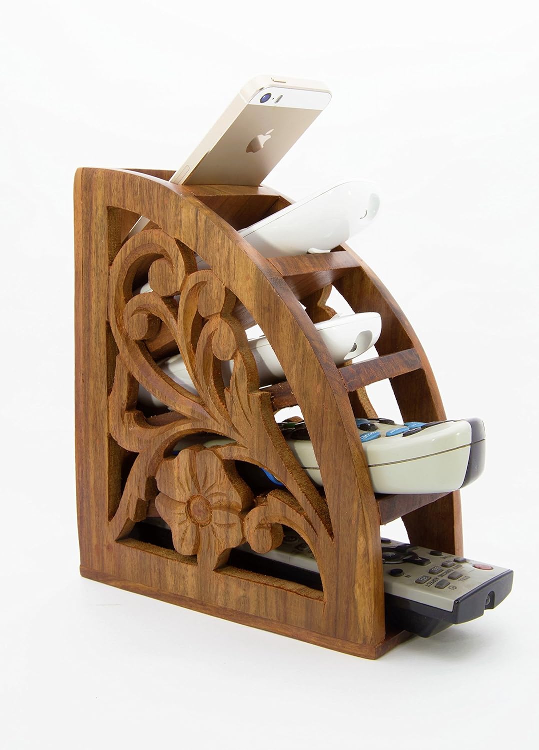 Stylla London Handcrafted Carved Wooden Remote Stand : Amazon.co.uk ...
