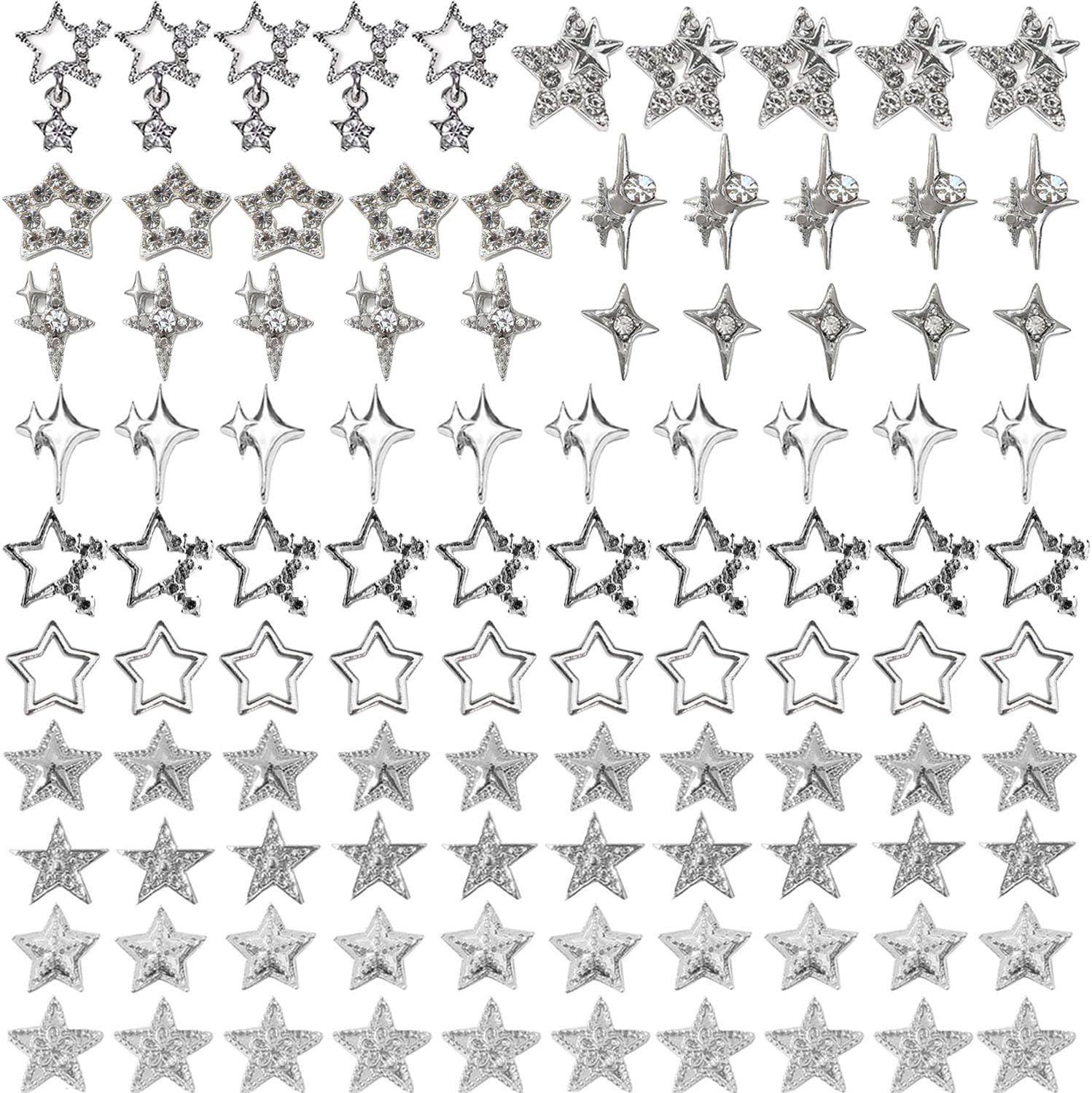 100pcs Star Charms for Nails Star Nail Charms Star Charms Y2K Nail Charms 3D Alloy Nail Stars Nail Rhinestones Nail Charms and Gems for Women and Girls Nail Design(13 Styles)