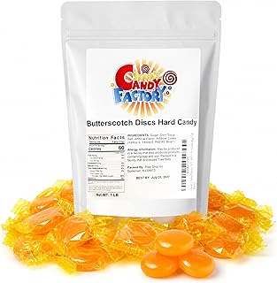Sarah's Candy Factory 16 Oz Butterscotch Discs Hard Candy, Individually Wrapped in Resealable Bag 1 Lb