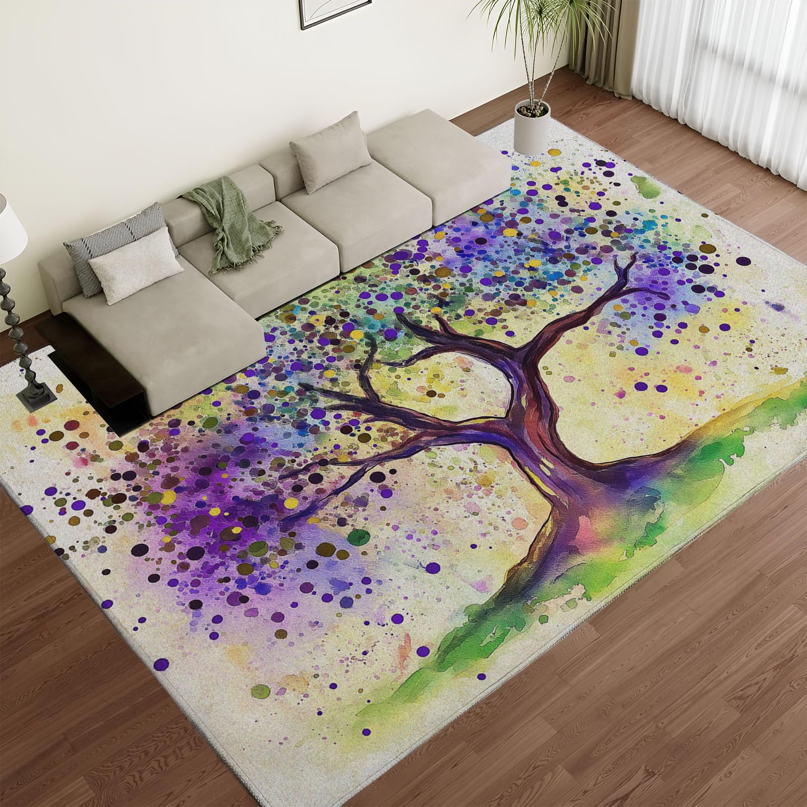 Tapis de salon moderne aquarelle à poils courts lavable grand format 210x300cm d'intérieur extérieur