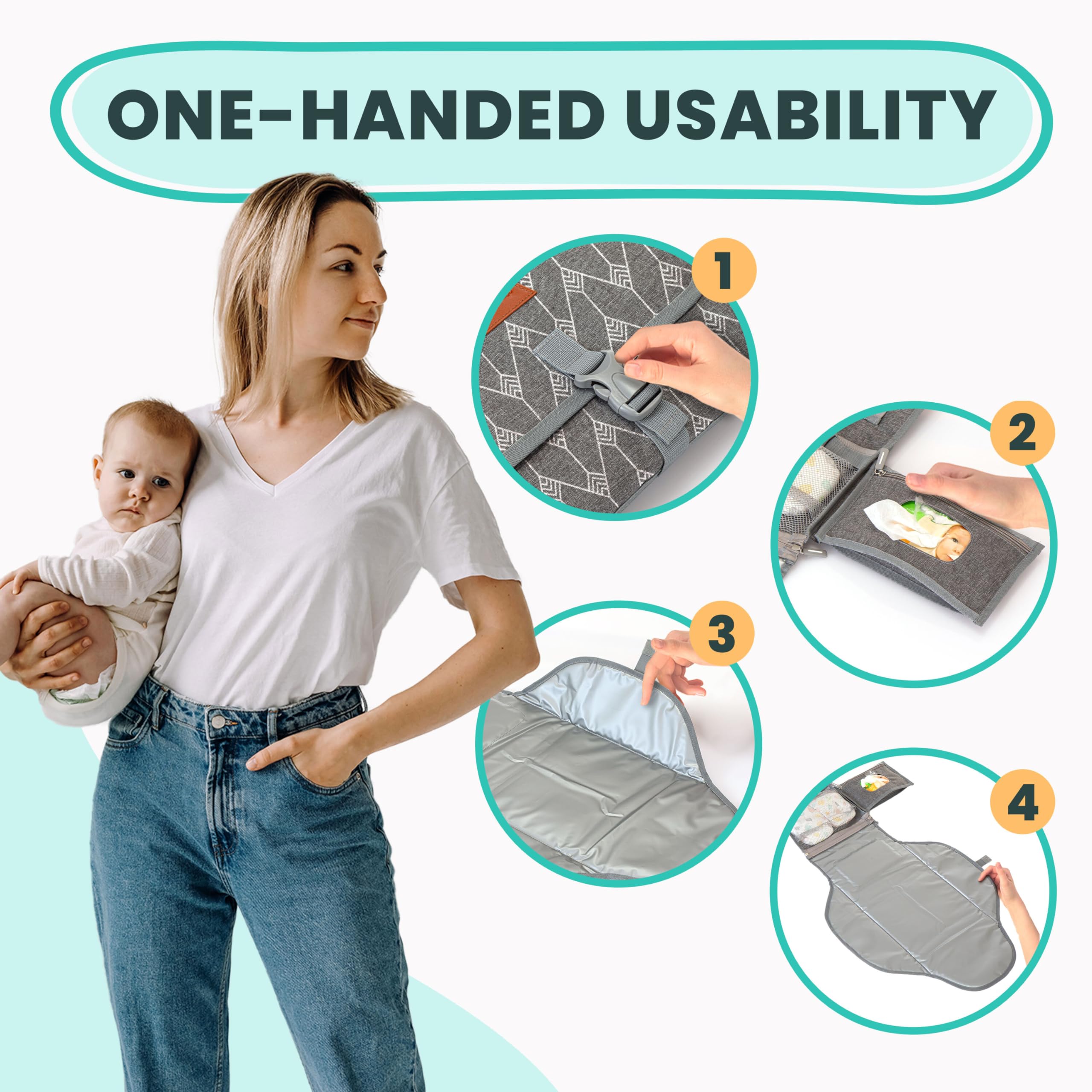 Cambiador portátil para regalos de baby shower y regalos de nueva mamá, cambiador de pañales de viaje para recién nacido, cambiador de pañales grande impermeable, cambiador de pañales plegable y