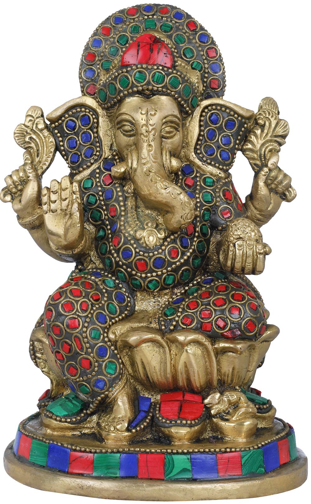 Dattatreya Ottone su tronco Ganesha astratto idolo Ganesha Baguan statua multicolore pietra preziosa Ganpatti Home Office Entrance Decor buona fortuna 20,3 cm di altezza