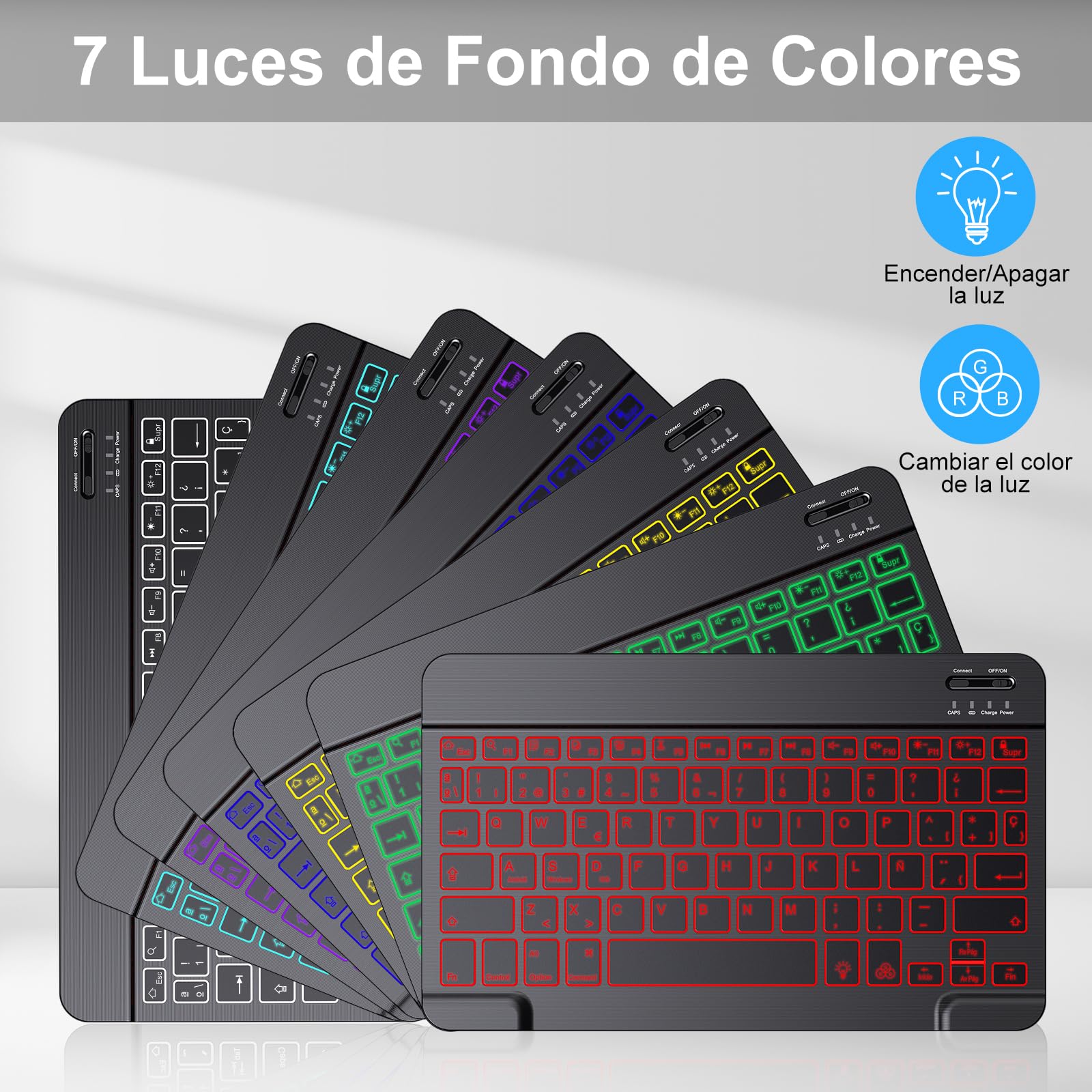 TECURS Set Tastiera e Mouse Wireless Bluetooth, Tastiera e Mouse Portatile Sottile Silenziosa Ricaricabile Retroilluminata per iPad Tablet/PC/iOS/Android/Windows (ES Layout - QWERTY)