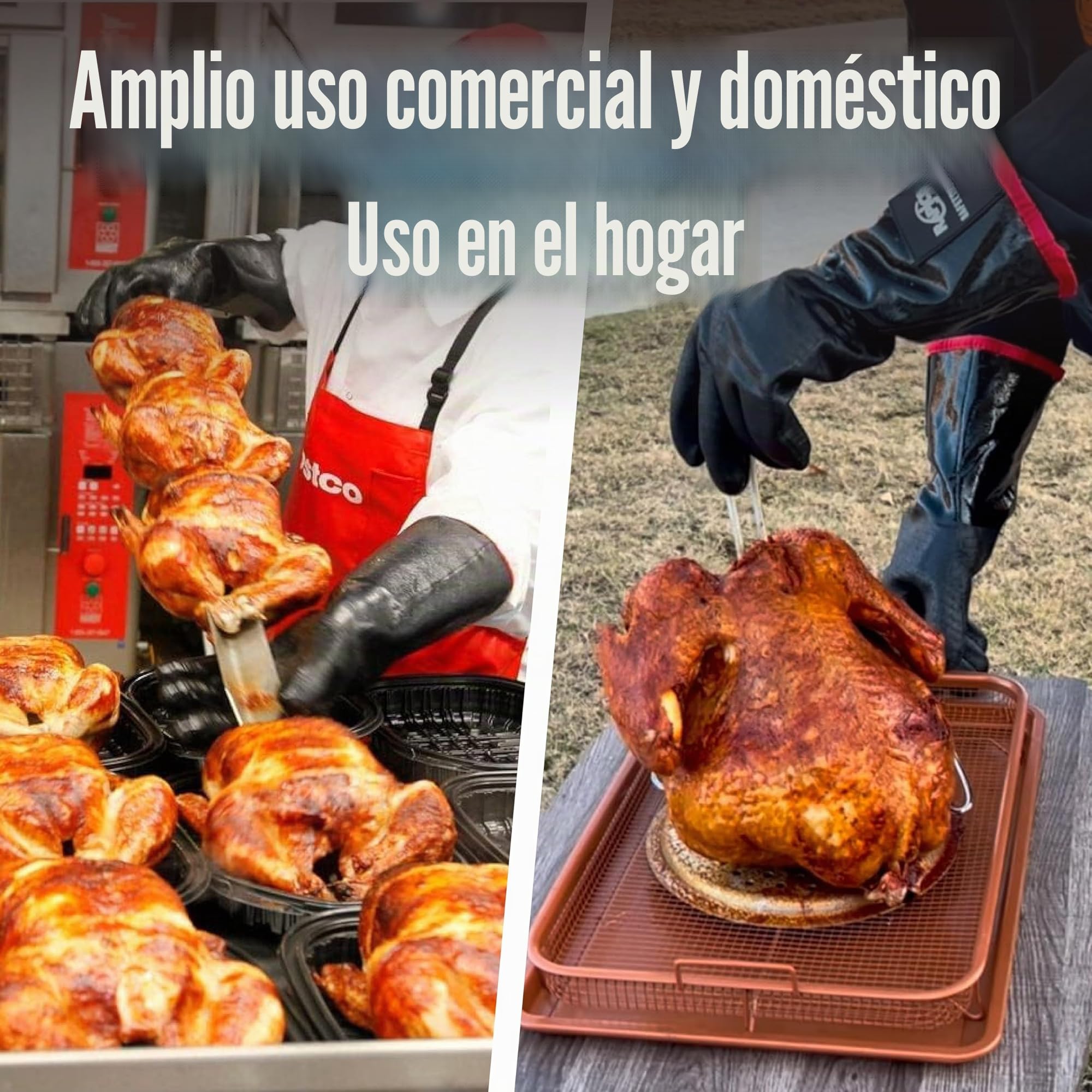 RAPICCA BBQ Parrilla Guantes para Horno, Ahumador Resistente Al Calor, Guantes para Cocinar Barbacoa, Parrilla, Impermeable, Ignífugo, Revestimiento de Neopreno Resistente al Aceite Tamano XL 43.2cm