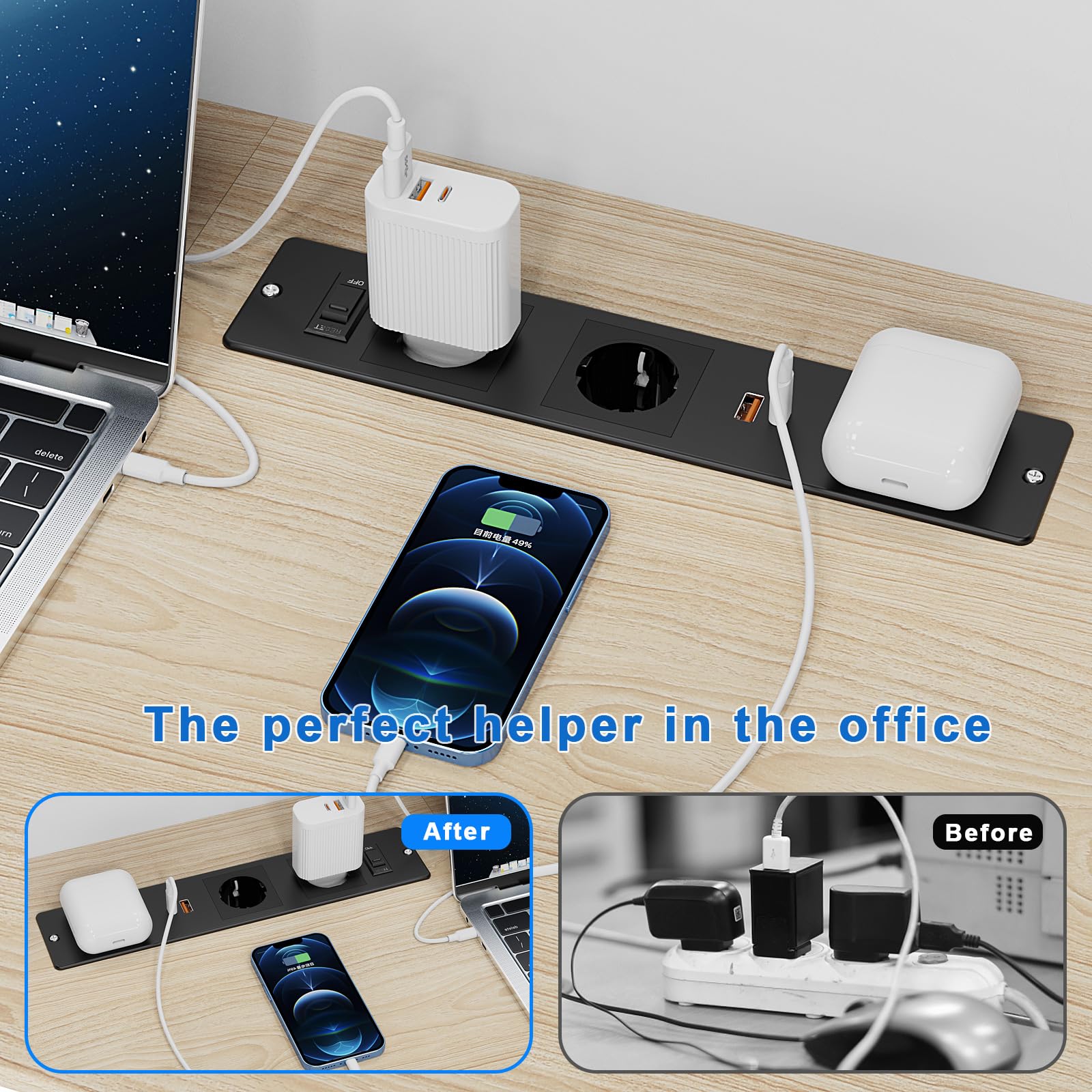 Inbouw stekkerdoos 2x stopcontact USB A C lader