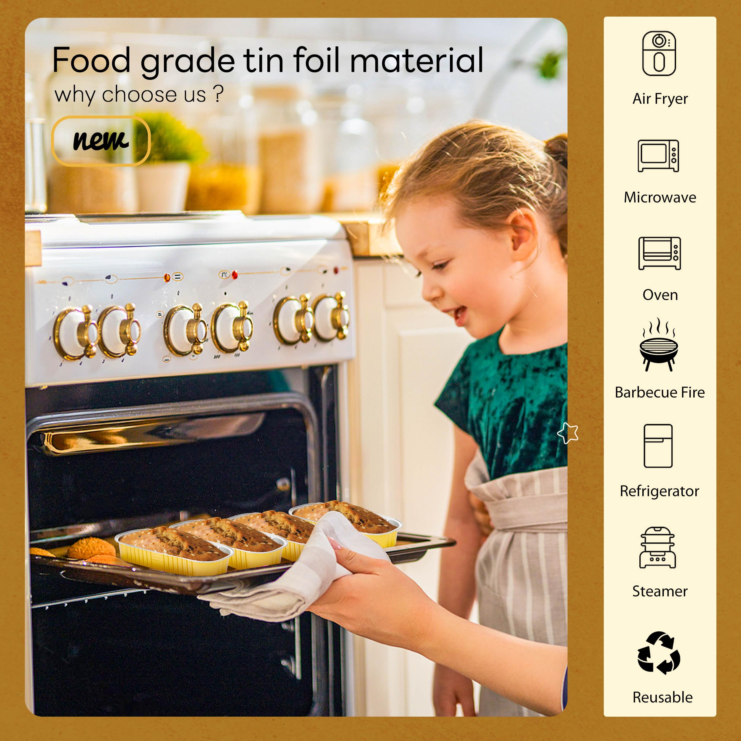 NPLUX Mini moldes para pan con tapas y cucharas rectangulares de aluminio para hornear, mini recipientes para tartas de queso, 6.7 onzas (paquete de 60, dorado)