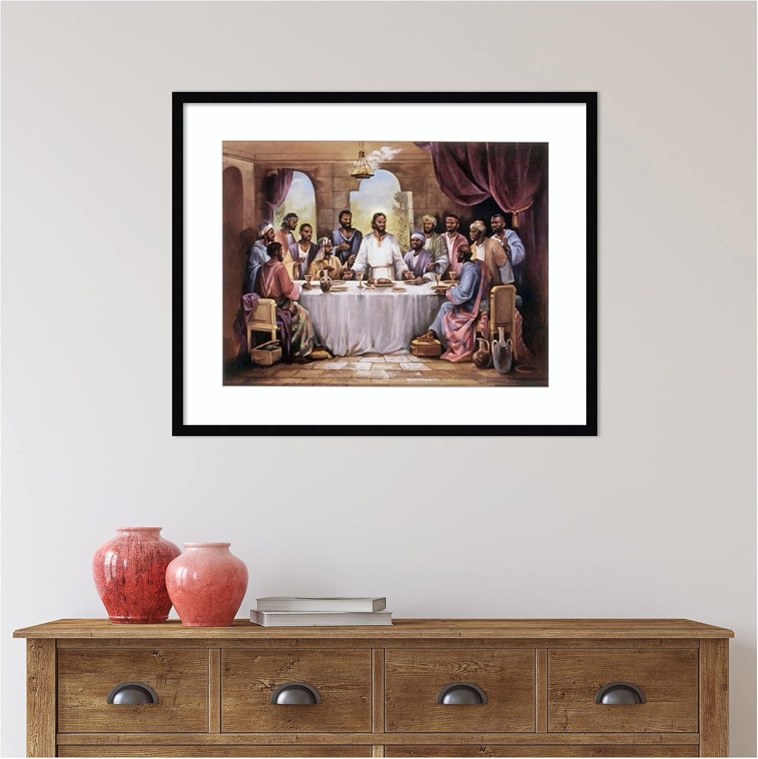 Amanti Art Framed Wall Art Print 25x31 The Last Supper by Quintana, Religion Wall Art, Traditional Decor, Large Poster Painting Artwork for Living Room, Bedroom, Bathroom, Kitchen, Office or Business