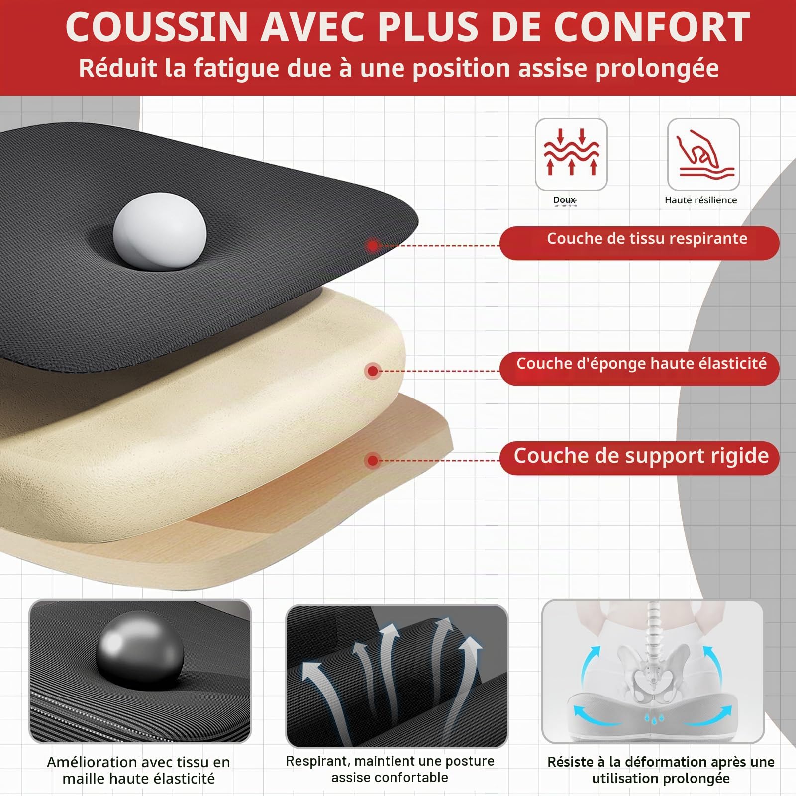 Chaise de Bureau Ergonomique avec appuie-tête et accoudoirs réglables, Support Lombaire, Dossier Respirant, Hauteur relevable et roulettes pour Bureau, Chambre ou étude