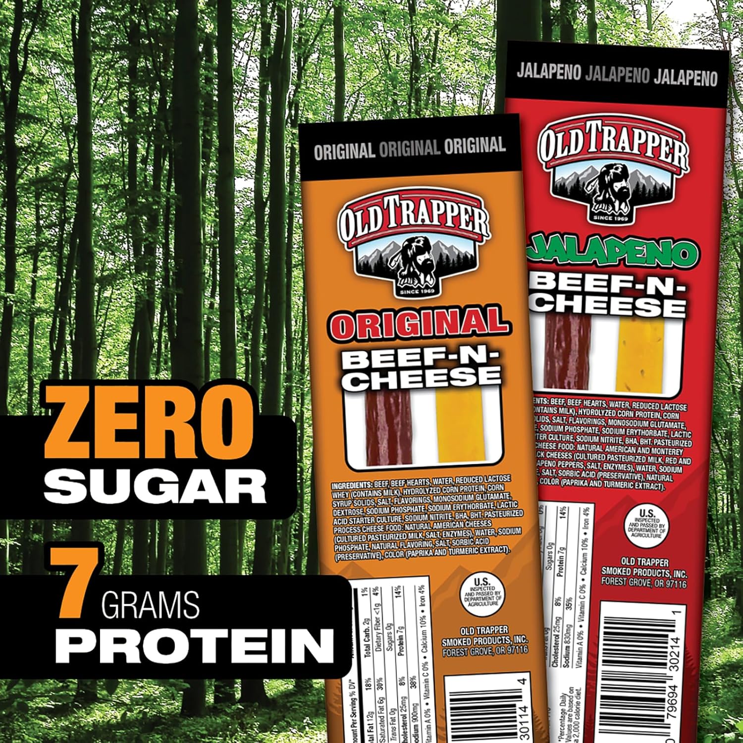 Old Trapper Beef-N-Cheese, Original 1.3-Ounce Individual Package, Savory Beef Stick and American Cheese Snack Pack, Great Snack for Lunch Boxes or Between Meals (Pack of 14)