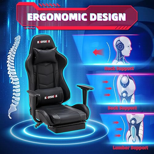Miniatura 30 de ECOTOUGE - Silla para juegos de PC con reposacabezas y almohada lumbar, silla ergonómica de escritorio de oficina de carreras de piel sintética