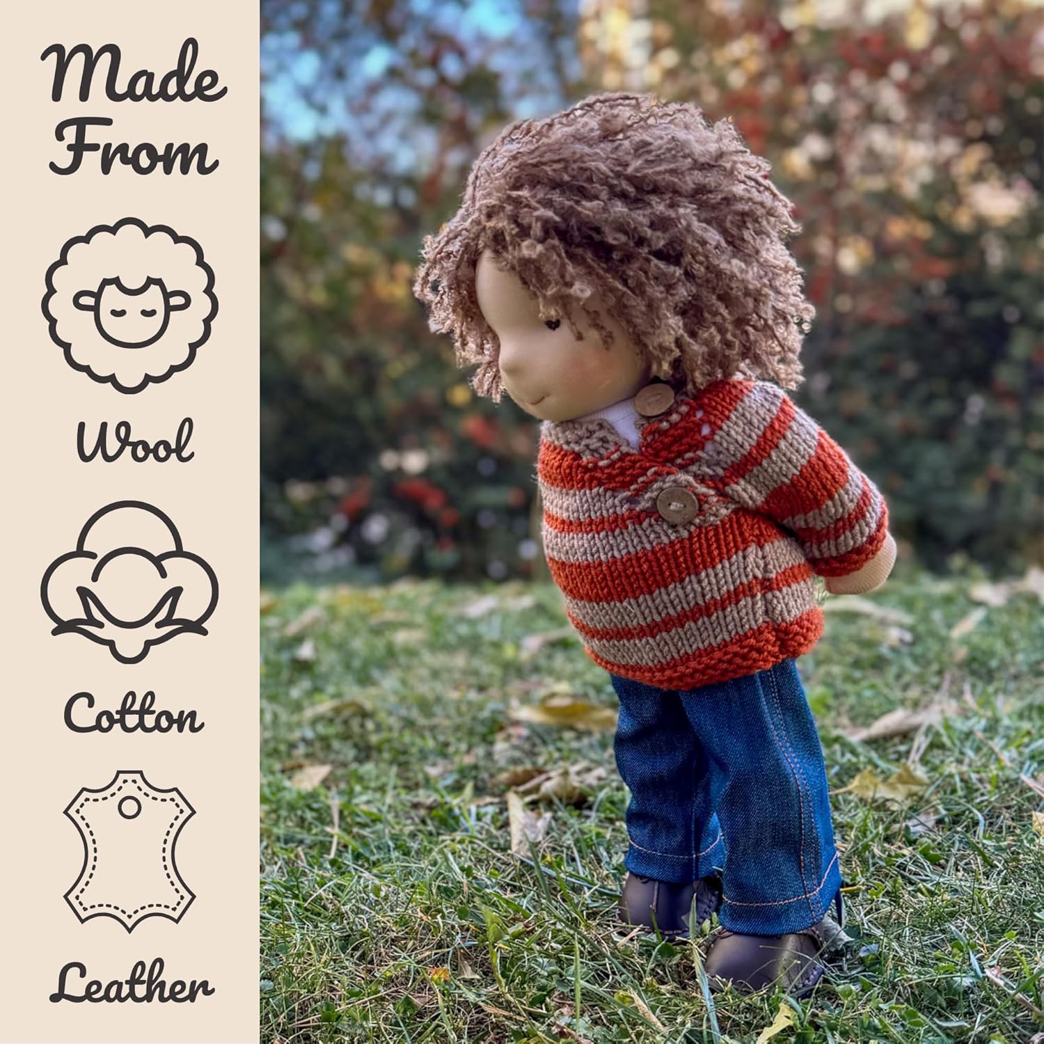 Handmade Waldorf Doll Baby Boy with Cozy Clothes - 14 Inch Soft Plush Doll for Toddlers, Ideal for 1-3 Year Old Boys
