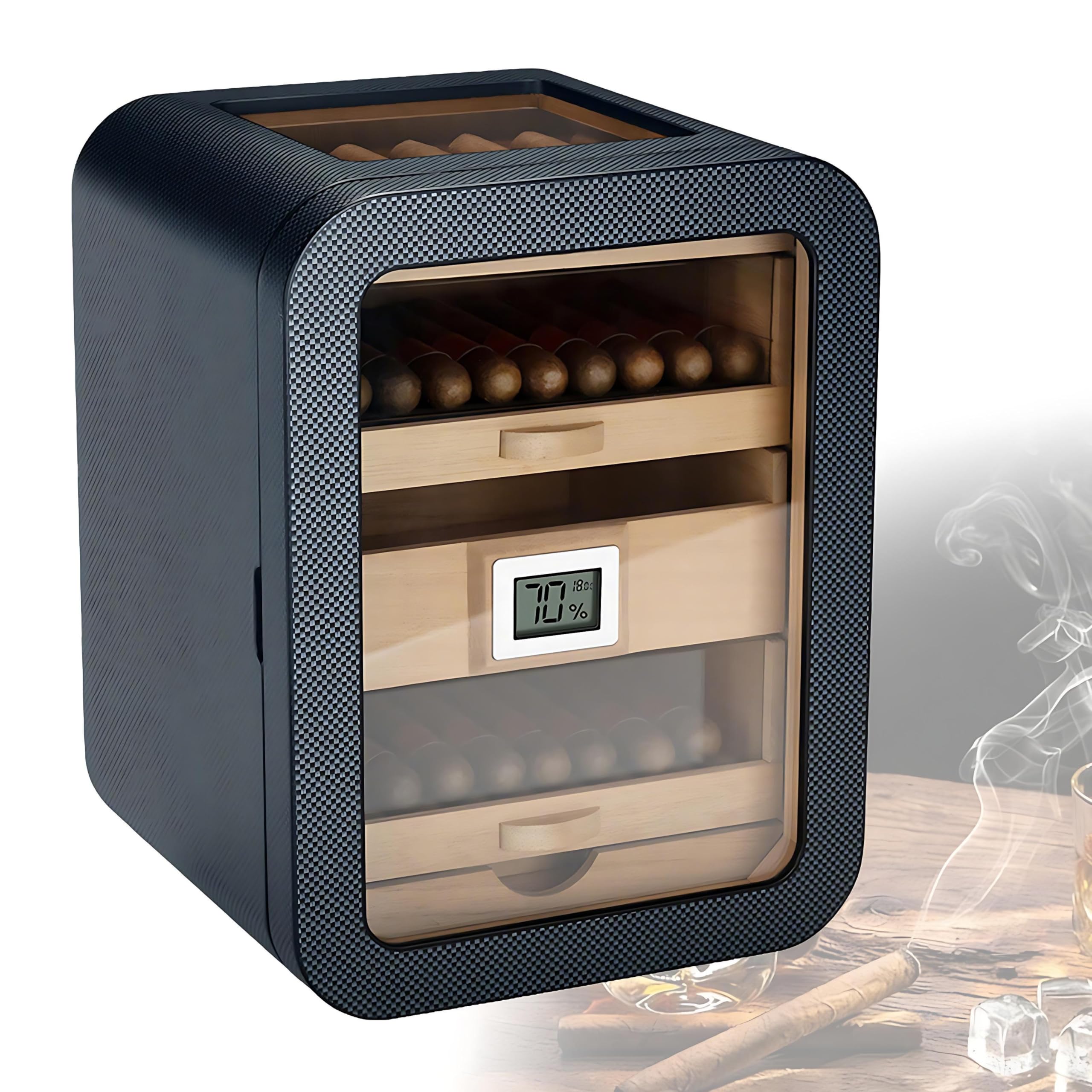 Humidor de puros multicapa de gran capacidad con madera de cedro e higrómetro