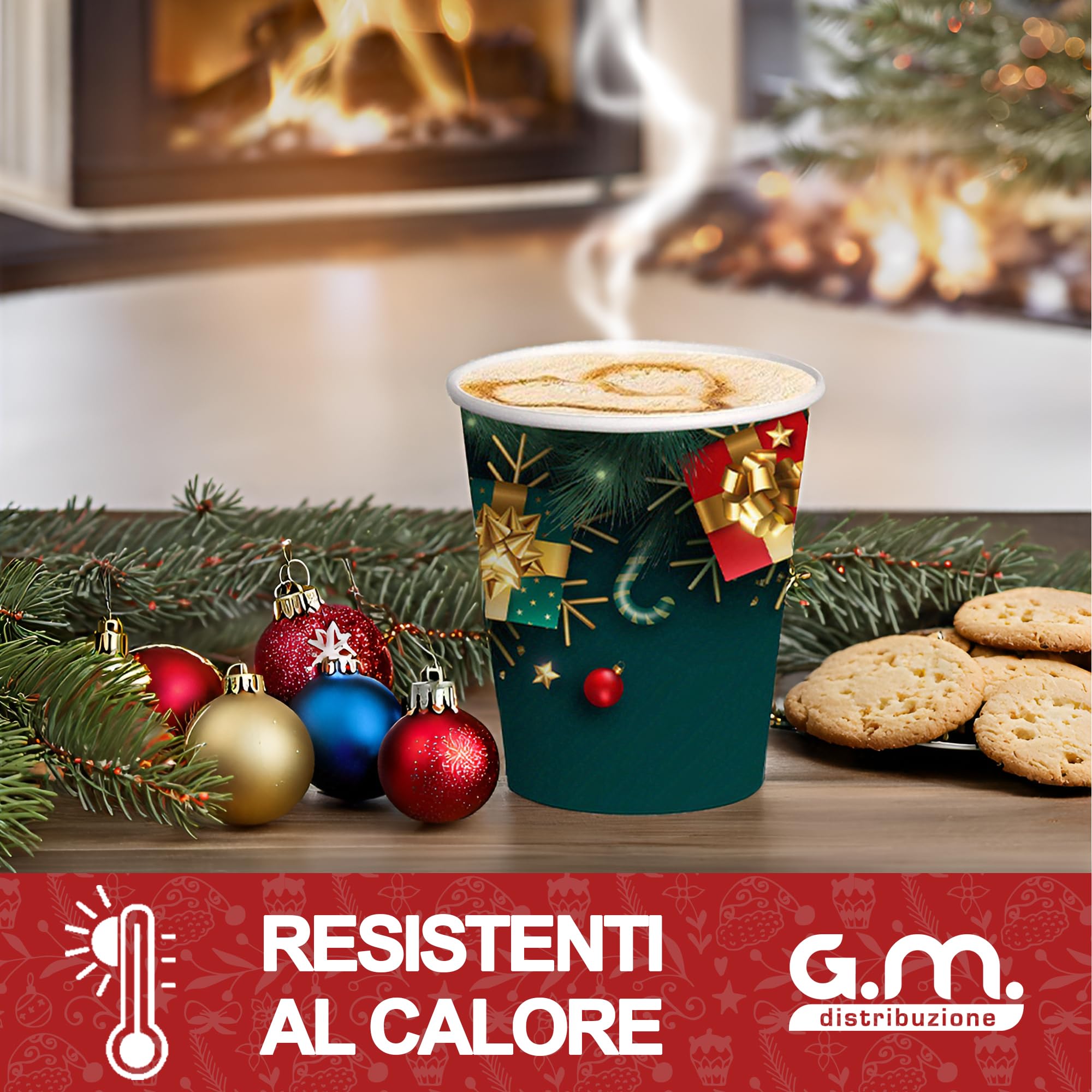 2000 Bicchieri d' Acqua in Carta Natalizi 180 ml, Biodegradabili Biocompostabili, Usa e Getta, 4 Colorazioni, Ideale per Casa, Ufficio, Asporto Bevande Calde Natale