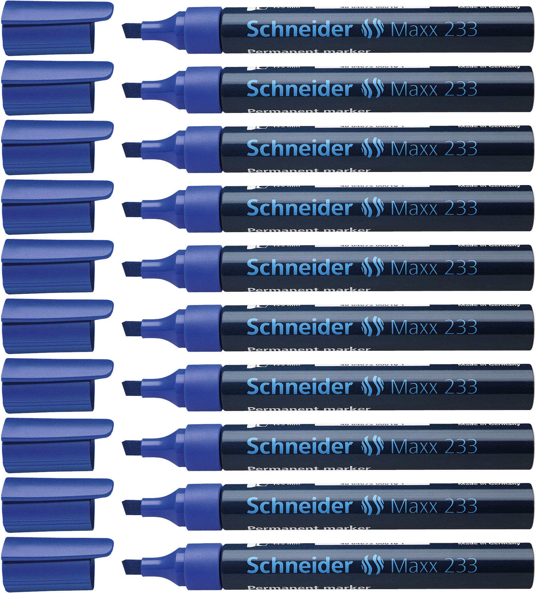 Schneider 233 Permanent Marker Pen 1 + 5 mm Refillable Aluminium Barrel Pack of 10 Blue