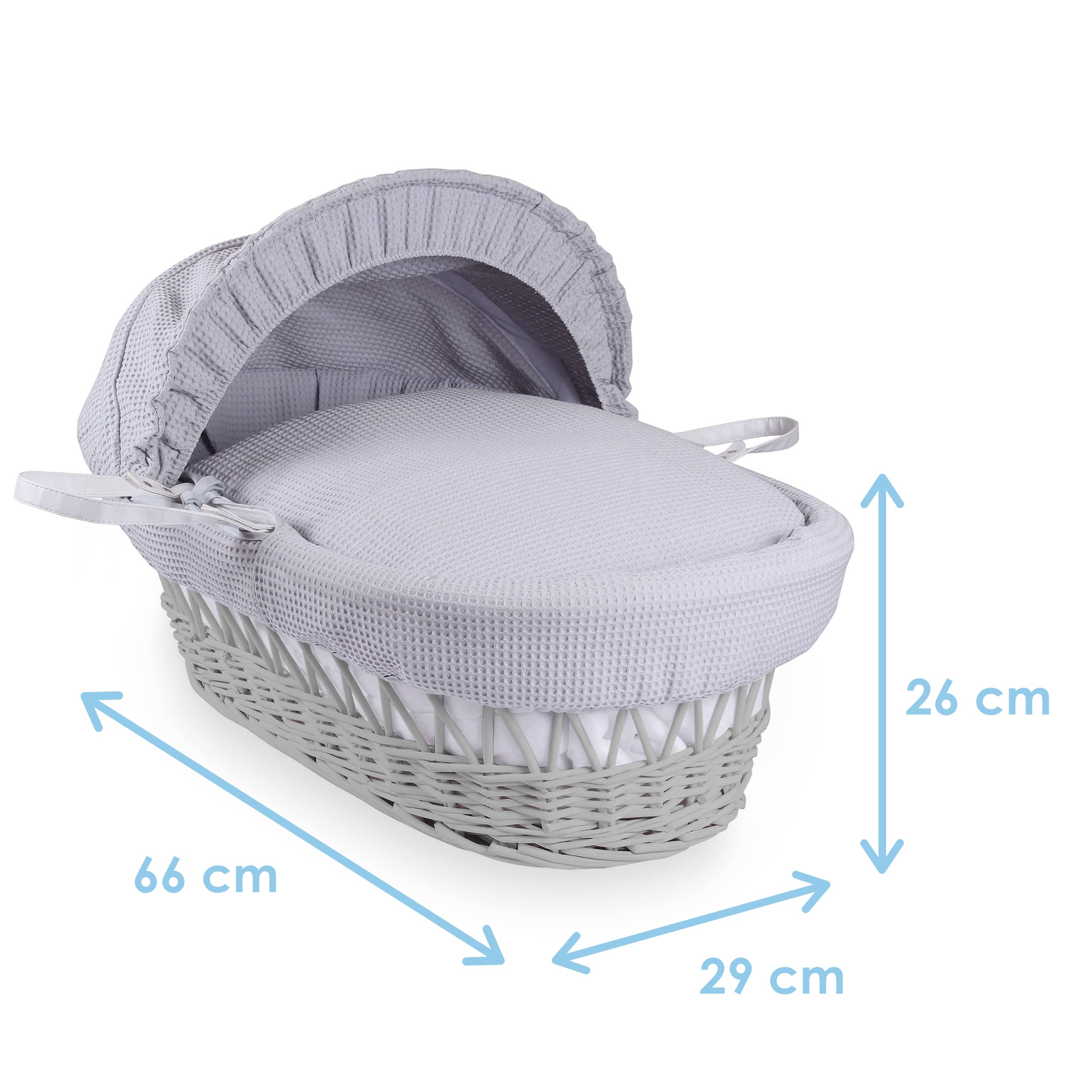 Clair de Lune Culla in vimini grigio a nido d'ape con supporto a dondolo grigio deluxe, 68 x 30 cm, grigio