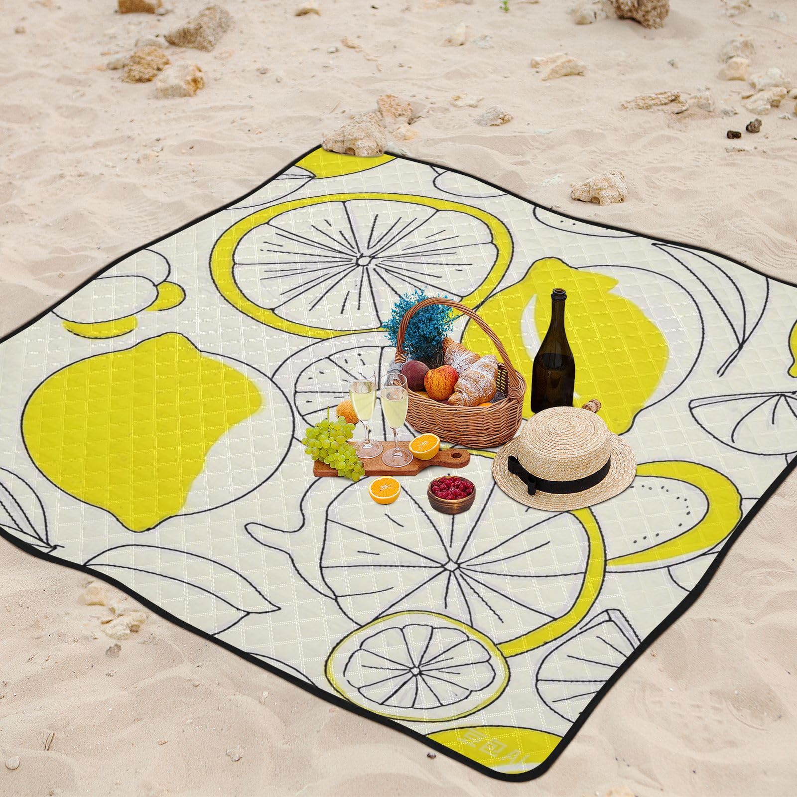 Sketch - Manta impermeable para picnic de verano, color amarillo limón, para exteriores, resistente al agua, para fiestas, pícnic, para personas al aire libre, concierto, manta para día de