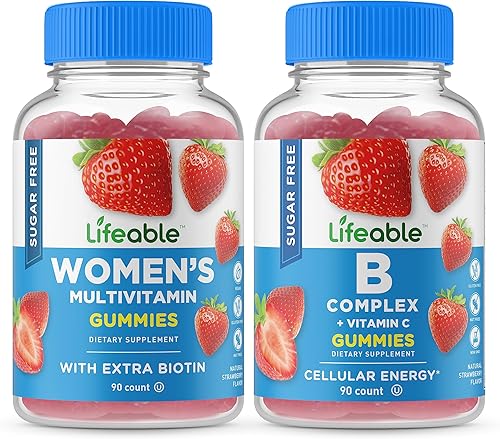 Lifeable Multivitamínico sin azúcar + complejo B, paquete de gomitas – Gran sabor, suplemento vitamínico, sin gluten, sin OMG, gomita masticable