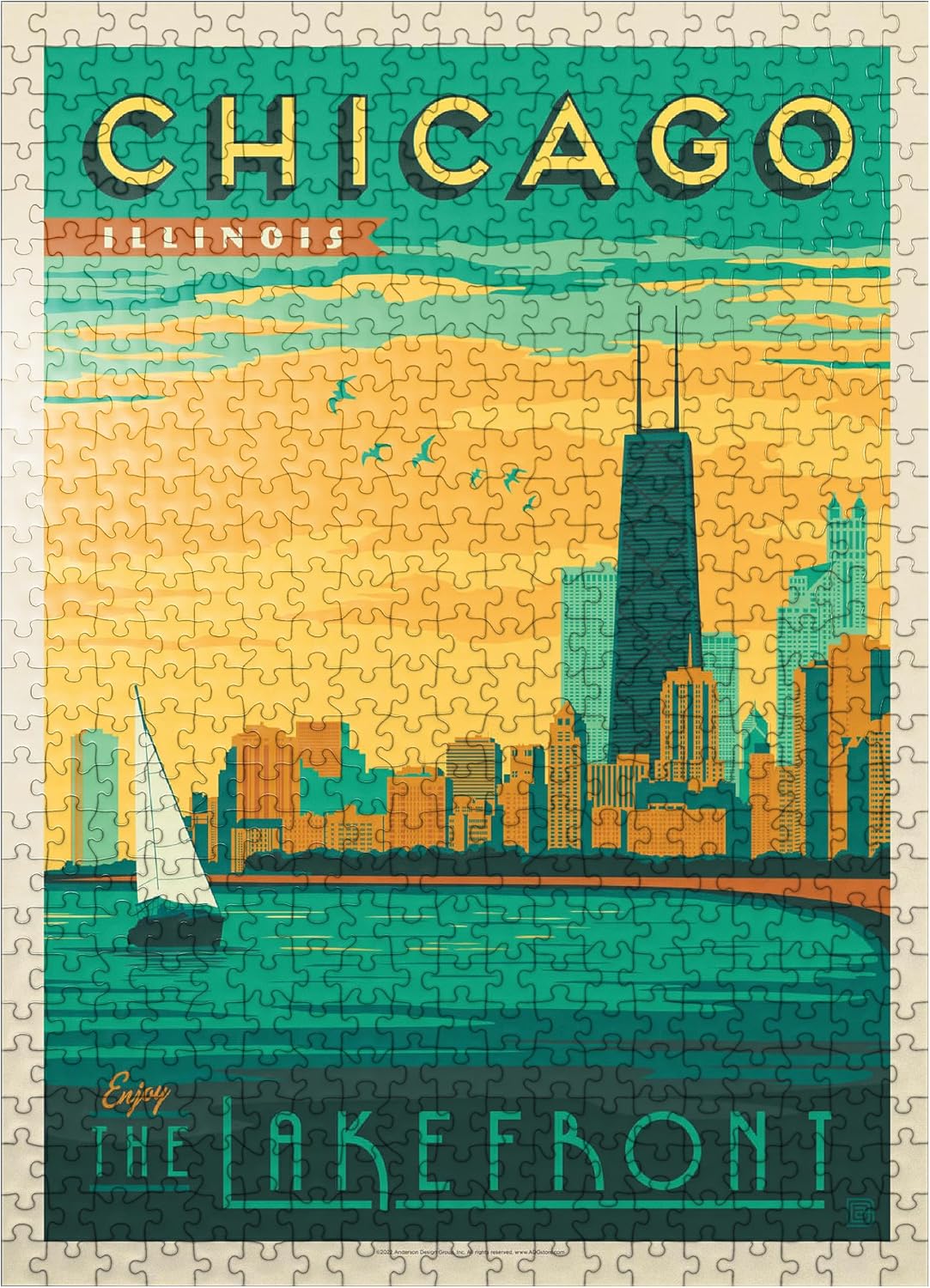 MyPuzzle Chicago: Lakefront, Vintage Poster - Premium 500 Piece Jigsaw Puzzle for Adults