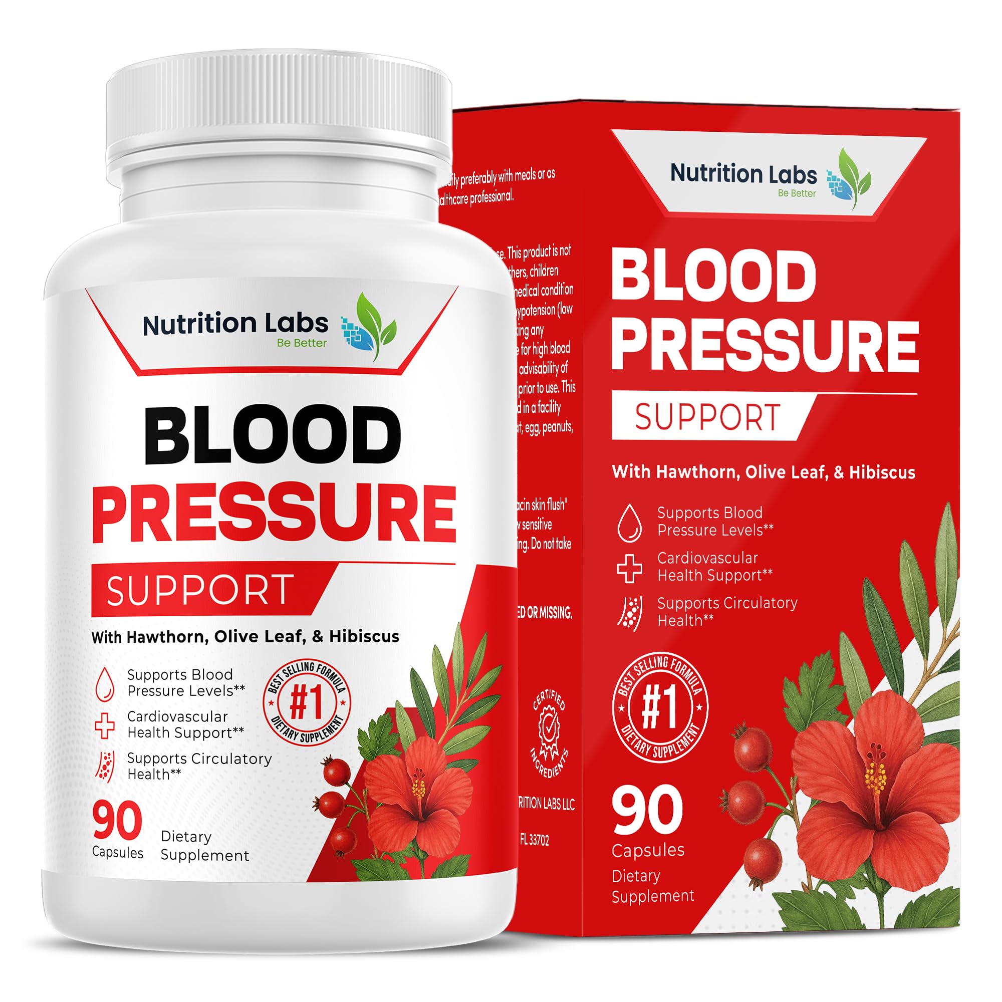 Blood Pressure Support & Heart Health Cardiovascular Supplement W/ Hawthorn, Hibiscus. Nitric Oxide Support for Normal Blood Pressure Support W/ Vitamin B12 & Folic Acid. Garlic Supplements. 90 CT