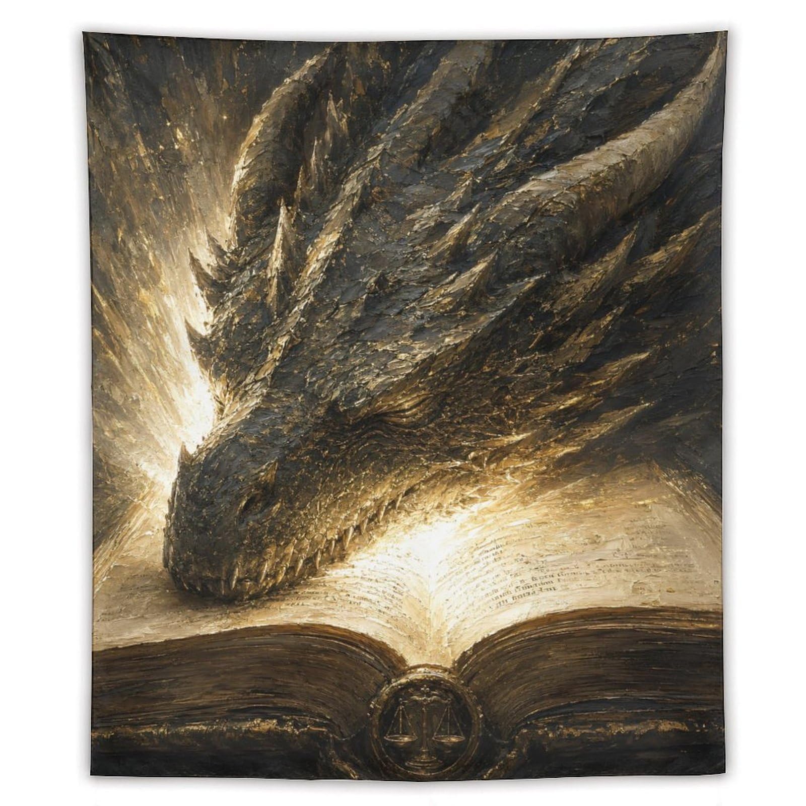 H3B8U2Y5 Dragon Head Over Book Wall Tapestry, Surrealist, Reading Corner
