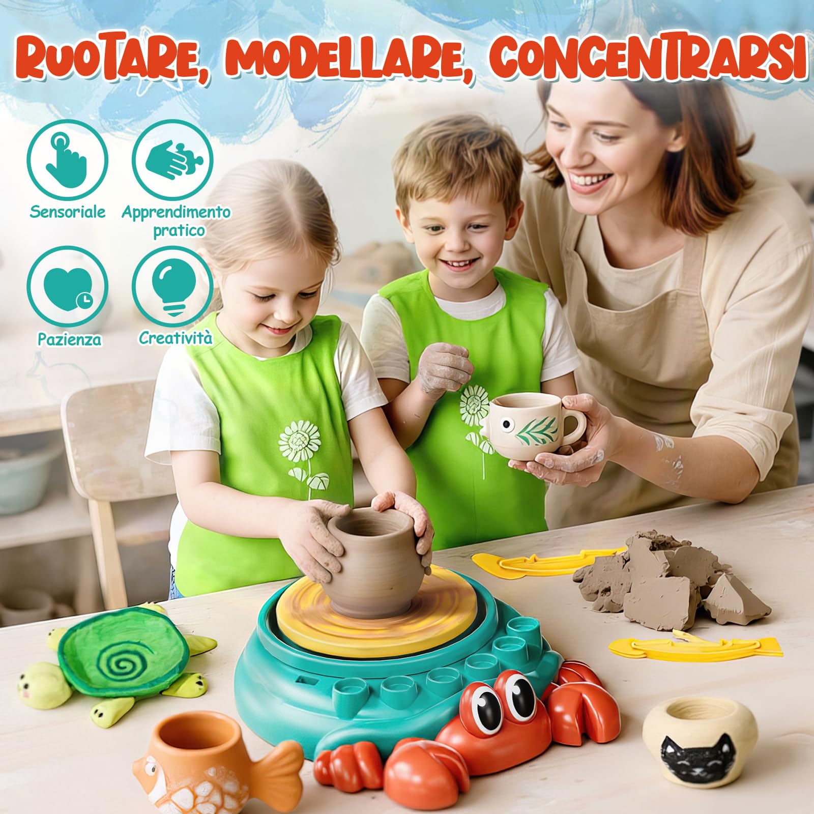 Lehoo Castle Ruota in Ceramica per Bambini, Giochi Regalo Bambina 8 9 10 11 12 Anni Arte e Artigianato in Ceramica per Bambini con Kit di Pittura ad Argilla Secca All'aria, Sstrumenti per Scolpire