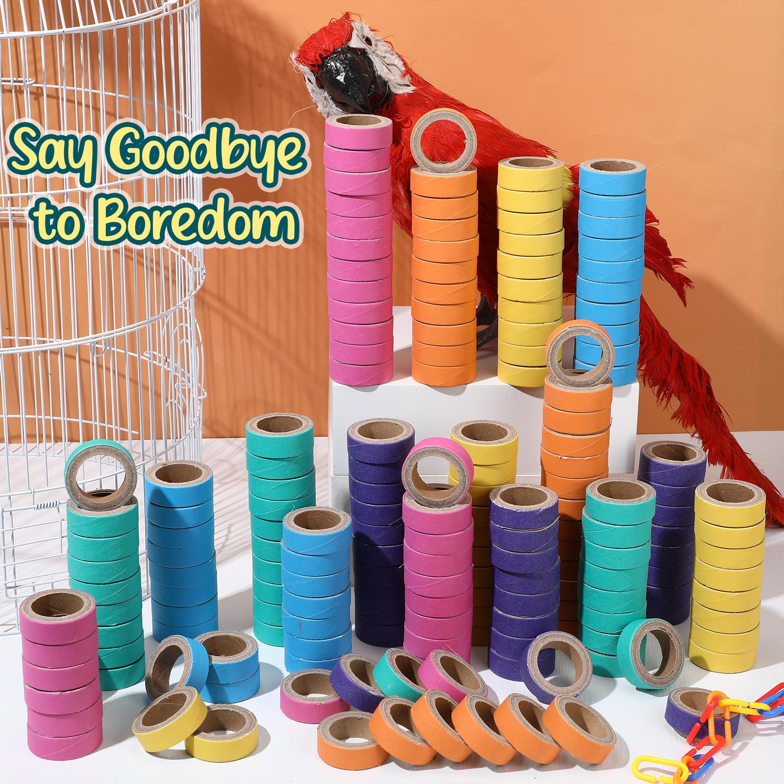 Skyygemm 120 Pcs Bagels Bird Toys Bulk for Parrots Cardboard Core Bird Toy Chewing Shredding Foraging Play Foot for Medium and Large Parrot Mini Macaws African Grey Cockatoos - image 4