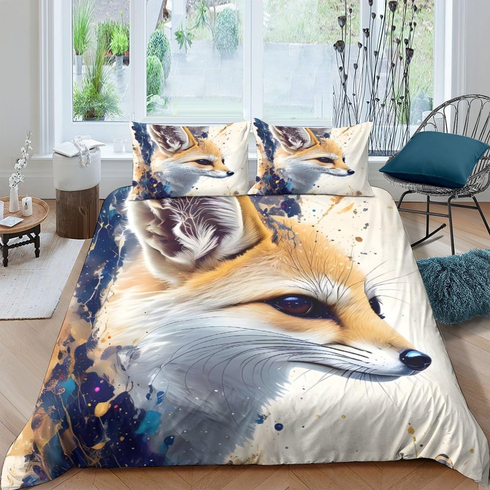 Ctjqhvkz Style-9 3D Printed Realistic Fox Fitted Sheet Microfiber Soft Anti-Slip Forest Animal Mattress Cover For Bedroom Guest Room Decor Single（135X200cm）