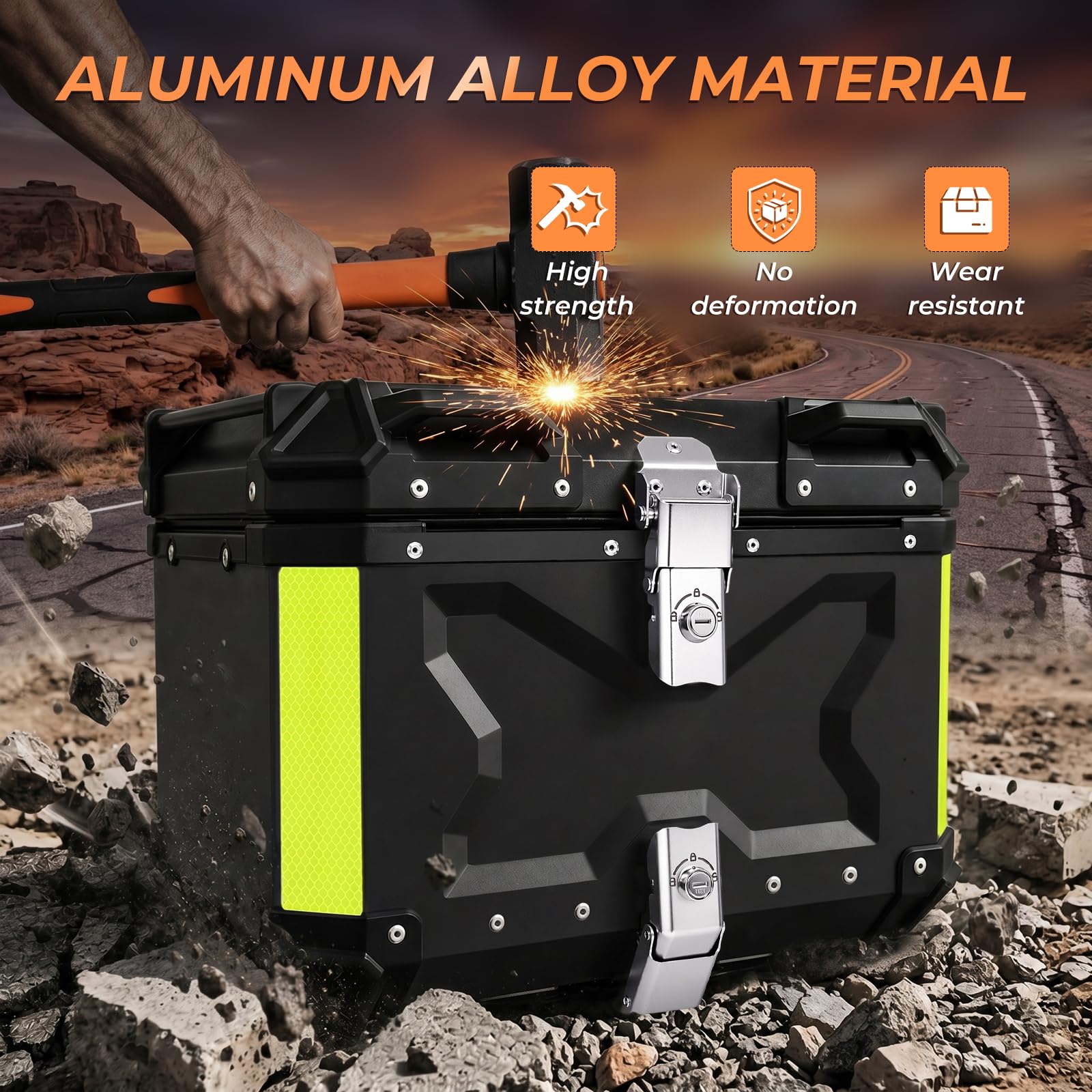Top Case Moto en Aluminium 55L, Coffre Arrière étanche Universel, Fermeture Rapide, Rembourrage Dorsal, Doublure Intérieure, Grand Coffre Arrière pour Moto de Tourisme - Noir