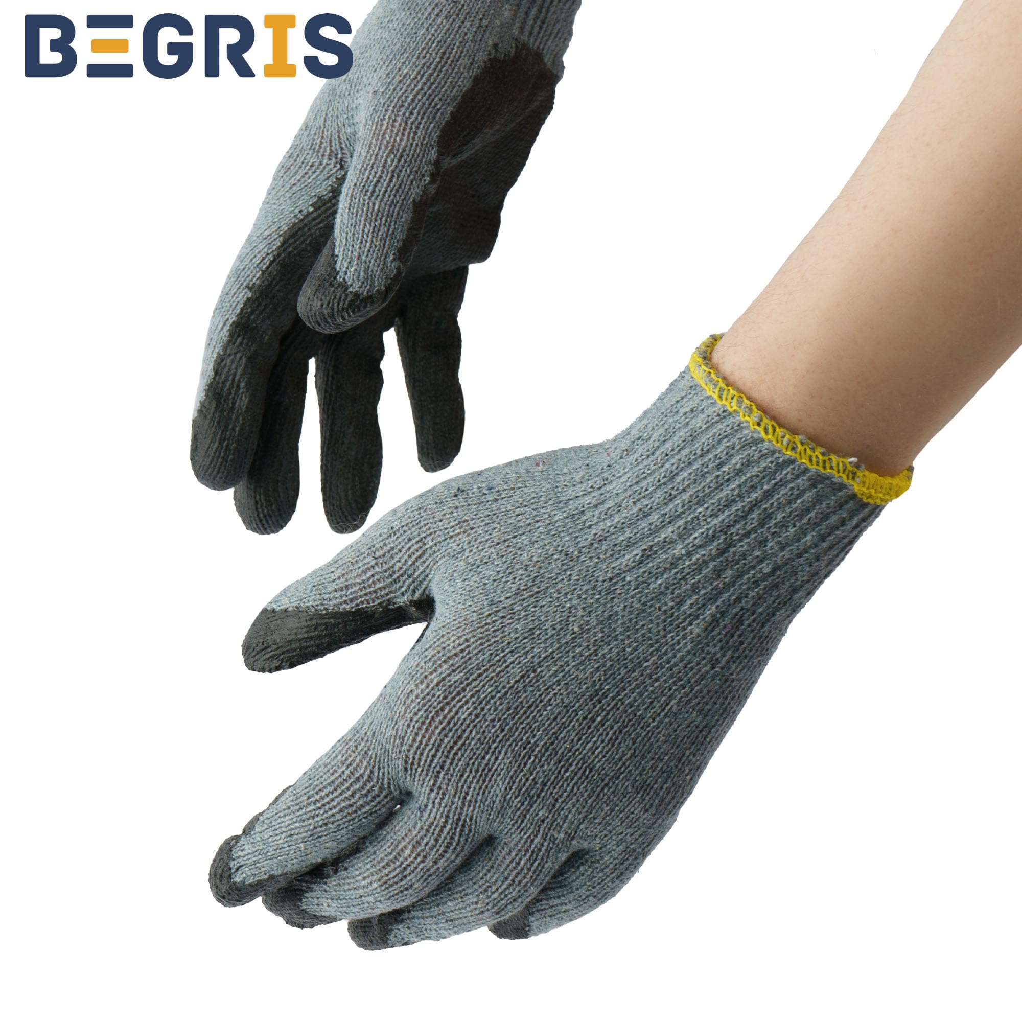Rękawce Robocze Szaro-Czarne Rozmiar 9(L) ZESTAW 120 Par Solidne Rękawiczki z Powłoką Lateksową Wytrzymałe i Wygodne z Dzianiny Bawełnianej Unisex Odporne na Ścieranie